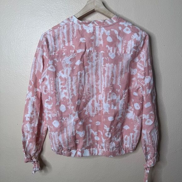 120 % Lino Jacket Women's Large Pink White Misc Full Zip Linen - Picture 8 of 8